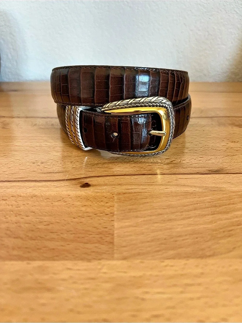 Brighton Classics Croc Embossed Leather Belt Brown
